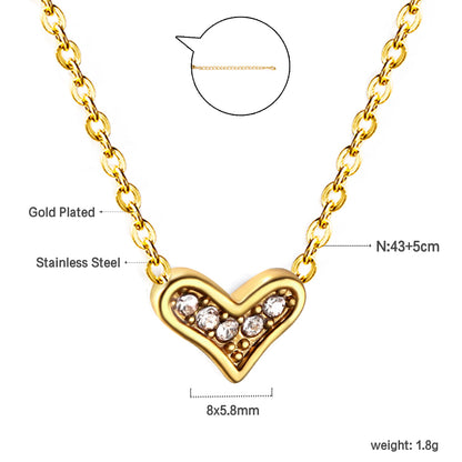 Bulk Stainless Steel Gold Tone Heart with Zircon Necklace Romantic Flair