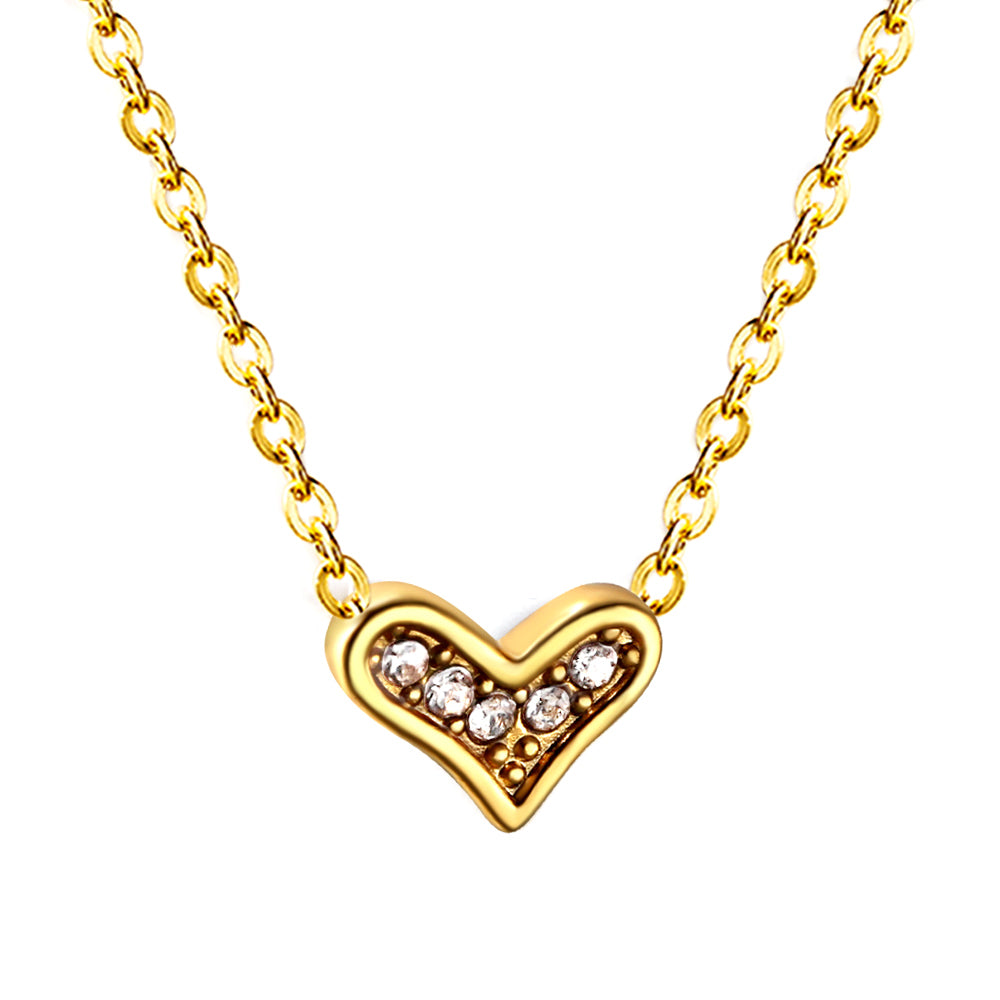Bulk Stainless Steel Gold Tone Heart with Zircon Necklace Romantic Flair