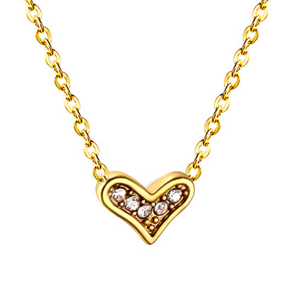 Bulk Stainless Steel Gold Tone Heart with Zircon Necklace Romantic Flair