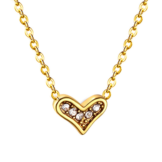 Bulk Stainless Steel Gold Tone Heart with Zircon Necklace Romantic Flair