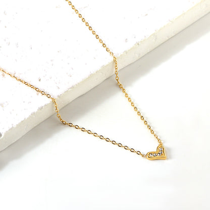 Bulk Stainless Steel Gold Tone Heart with Zircon Necklace Romantic Flair