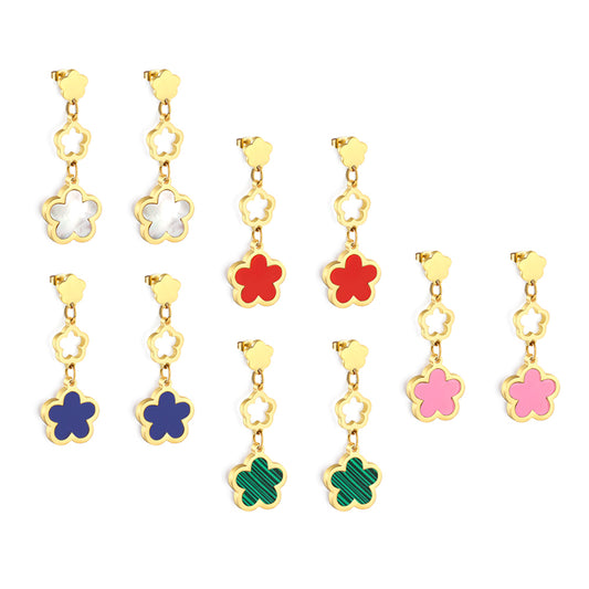 Wholesale 18K gold peach blossom + hollow peach blossom + peach blossom with white shell accessories earrings multiple colors