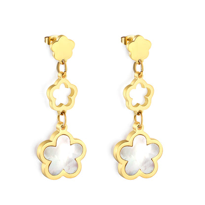 Wholesale 18K gold peach blossom + hollow peach blossom + peach blossom with white shell accessories earrings multiple colors