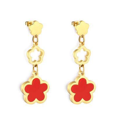 Wholesale 18K gold peach blossom + hollow peach blossom + peach blossom with white shell accessories earrings multiple colors