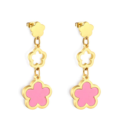 Wholesale 18K gold peach blossom + hollow peach blossom + peach blossom with white shell accessories earrings multiple colors