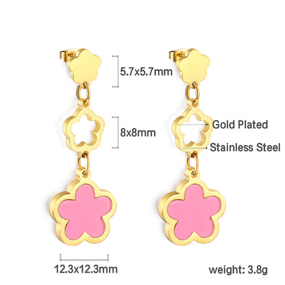 Wholesale 18K gold peach blossom + hollow peach blossom + peach blossom with white shell accessories earrings multiple colors