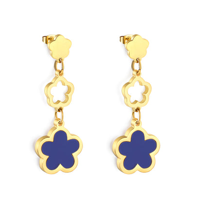 Wholesale 18K gold peach blossom + hollow peach blossom + peach blossom with white shell accessories earrings multiple colors