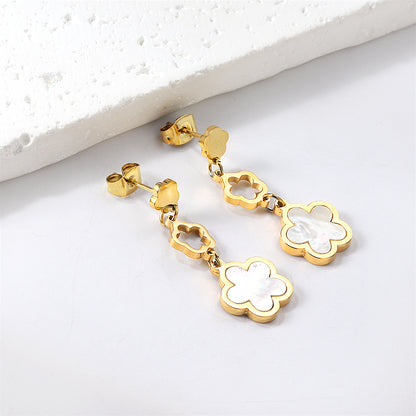 Wholesale 18K gold peach blossom + hollow peach blossom + peach blossom with white shell accessories earrings multiple colors