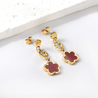 Wholesale 18K gold peach blossom + hollow peach blossom + peach blossom with white shell accessories earrings multiple colors