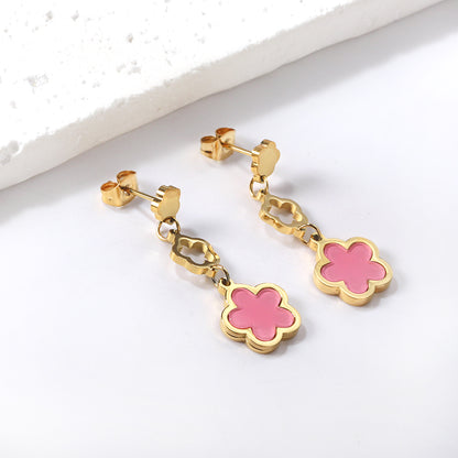 Wholesale 18K gold peach blossom + hollow peach blossom + peach blossom with white shell accessories earrings multiple colors