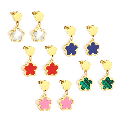 Wholesale 18K Gold Vibrant Multiple Colors Cinquefoil Shaped Hoop Earrings Fashionable Designs