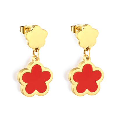 Wholesale 18K Gold Vibrant Multiple Colors Cinquefoil Shaped Hoop Earrings Fashionable Designs
