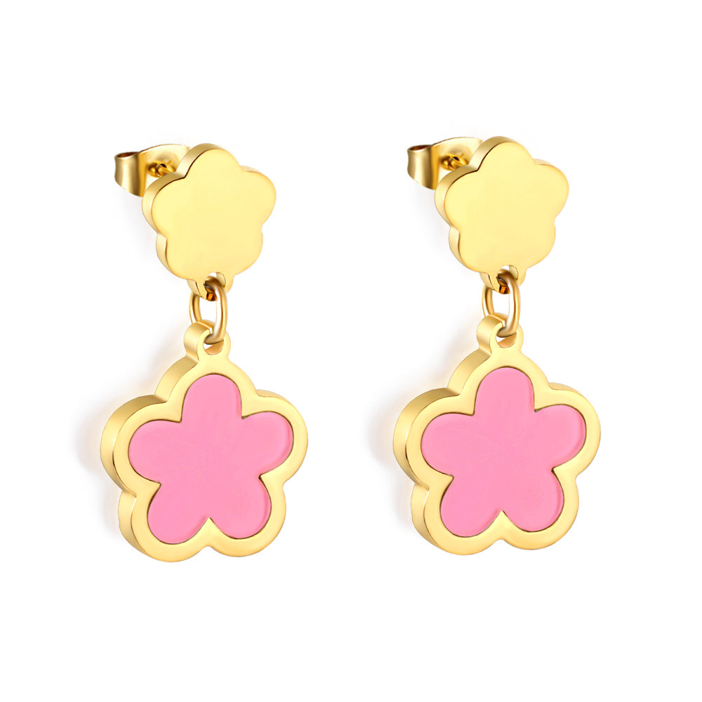 Wholesale 18K Gold Vibrant Multiple Colors Cinquefoil Shaped Hoop Earrings Fashionable Designs