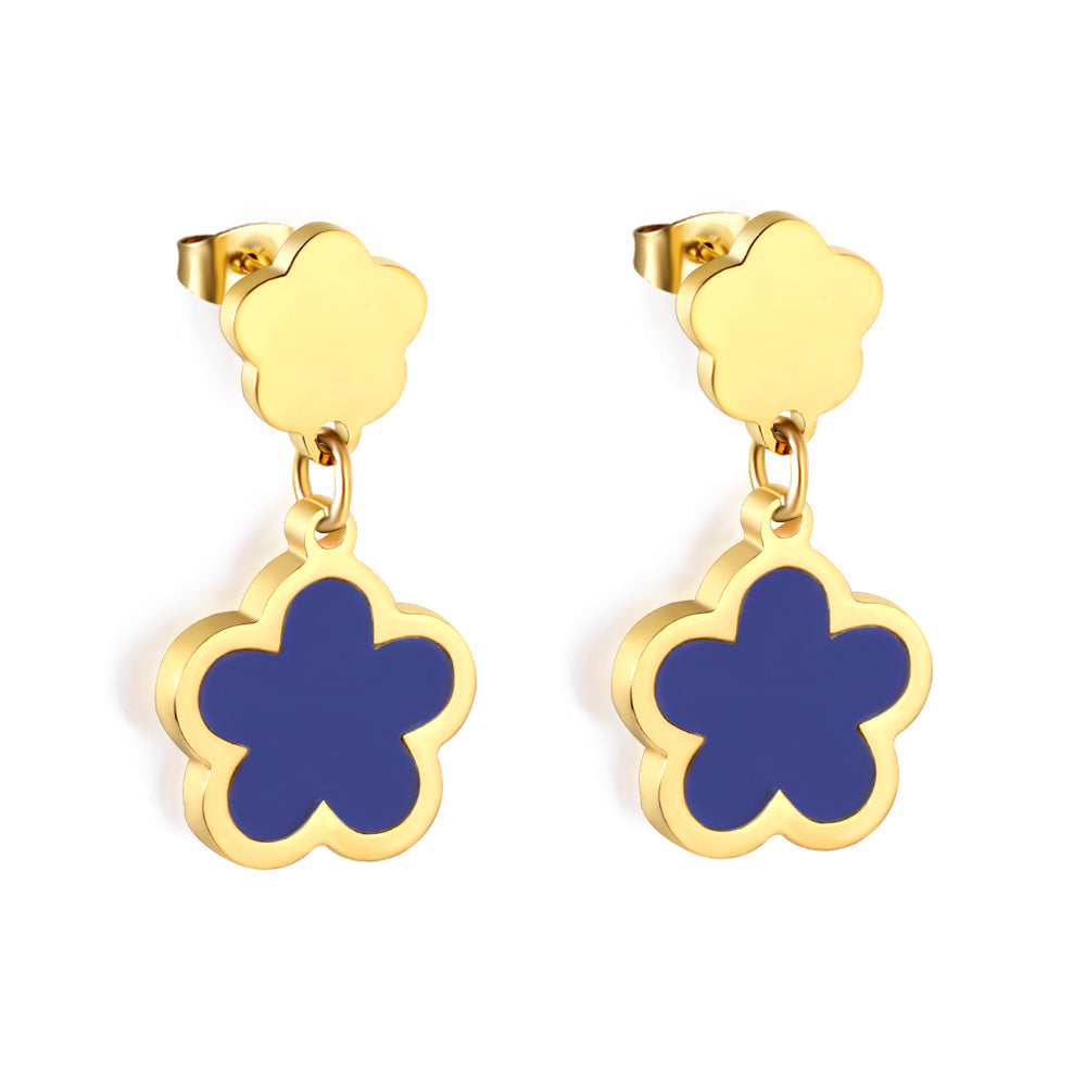 Wholesale 18K Gold Vibrant Multiple Colors Cinquefoil Shaped Hoop Earrings Fashionable Designs