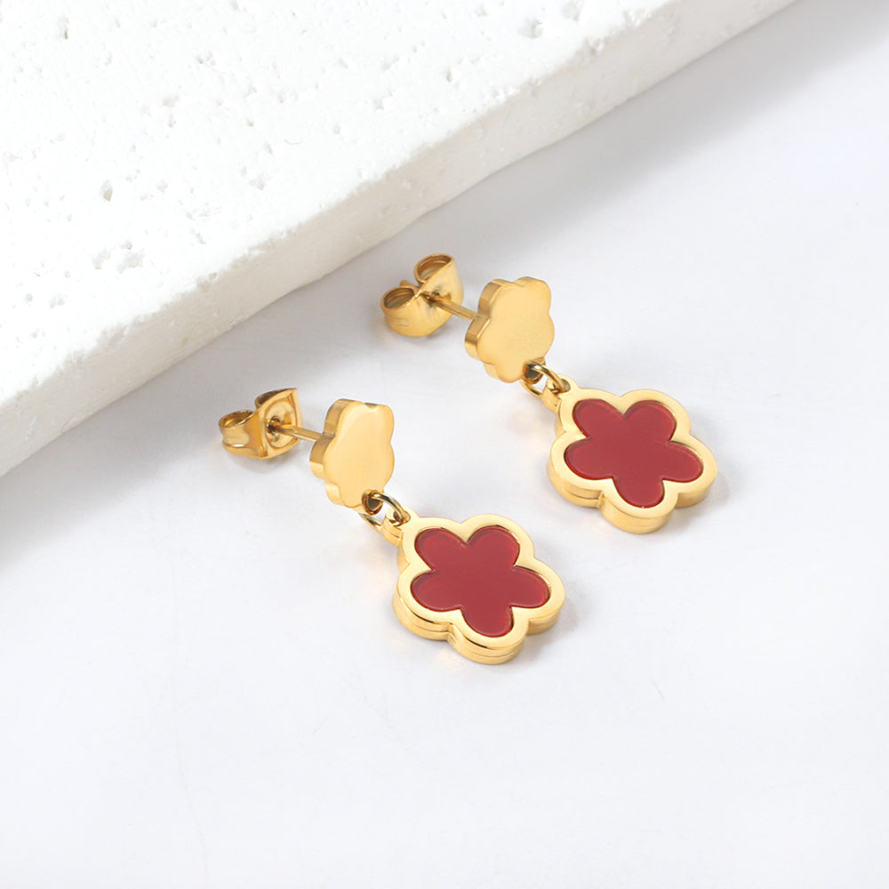 Wholesale 18K Gold Vibrant Multiple Colors Cinquefoil Shaped Hoop Earrings Fashionable Designs