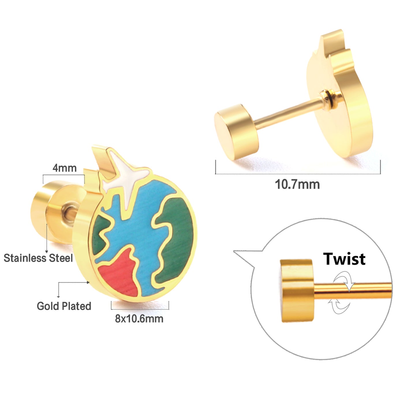 Wholesale 18K Gold Globe Stud Earrings Exploratory Design