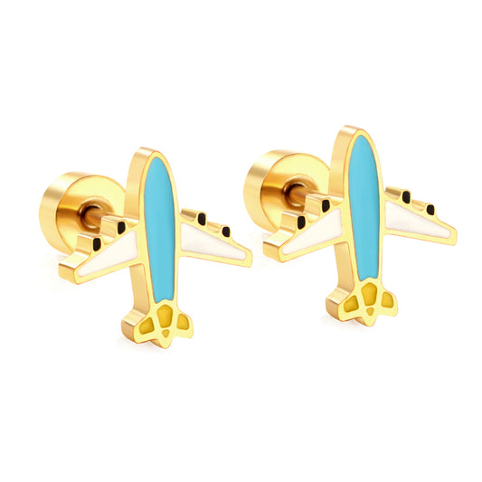 Wholesale 18K Gold Airplane Stud Earrings Aviation Theme