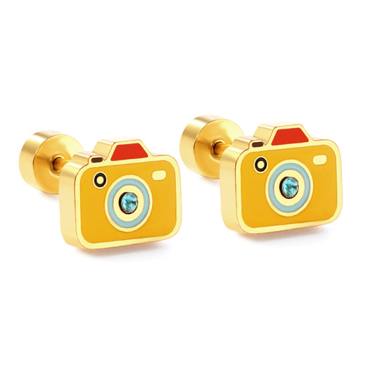 Wholesale 18K Gold Camera Stud Earrings Photographic Style