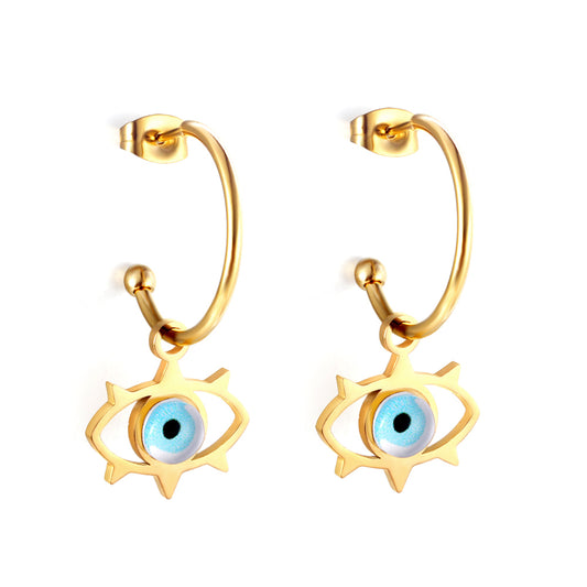 Wholesale 18K Gold Blue Star - eye Enamel Drop Earrings Mysterious Appeal