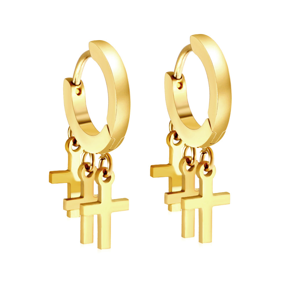 Wholesale 18K Gold Unique Multi - Cross Drop Hoop Earrings