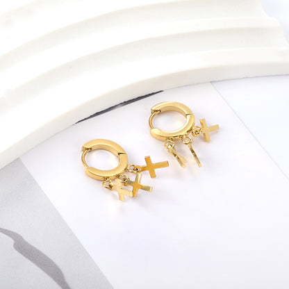 Wholesale 18K Gold Unique Multi - Cross Drop Hoop Earrings