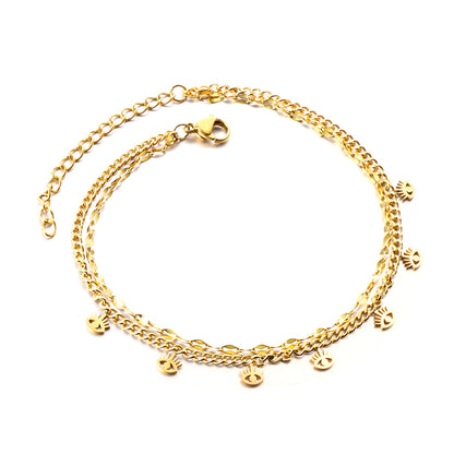 Wholesale Stainless Steel Happy Face Anklet With Double Links Youthful