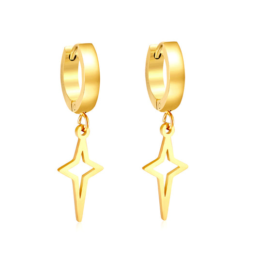 Wholesale 18K Gold Charming Star Drop Hoop Earrings