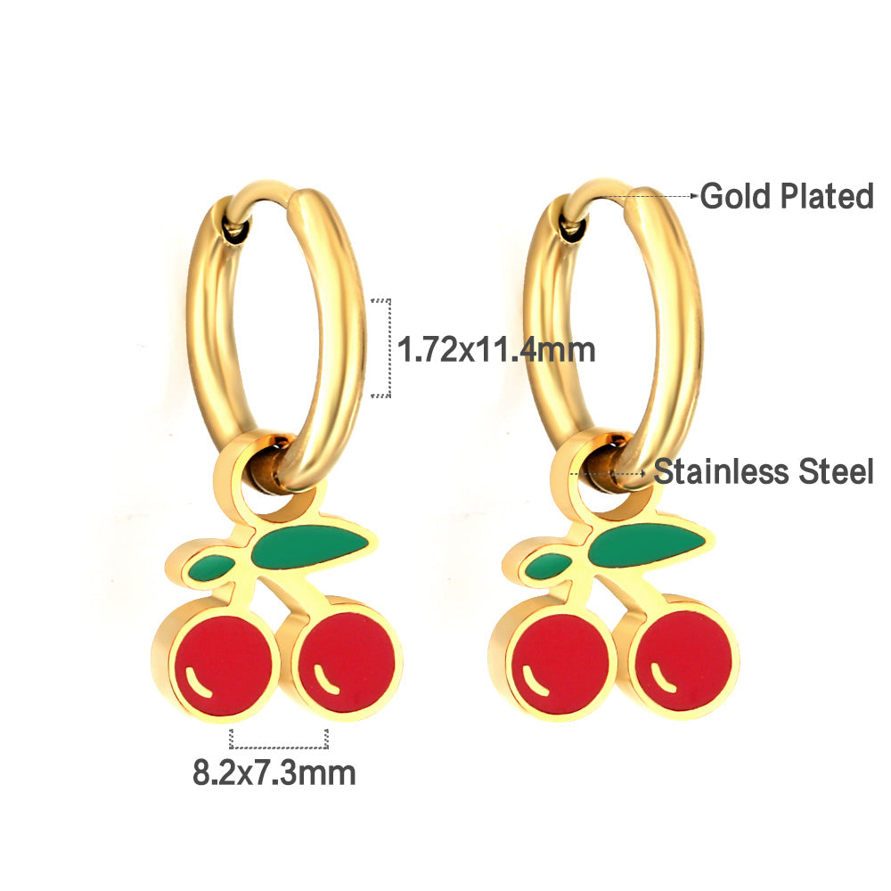 Bulk 18K Gold Sweet Cherry Drop Hoop Earrings