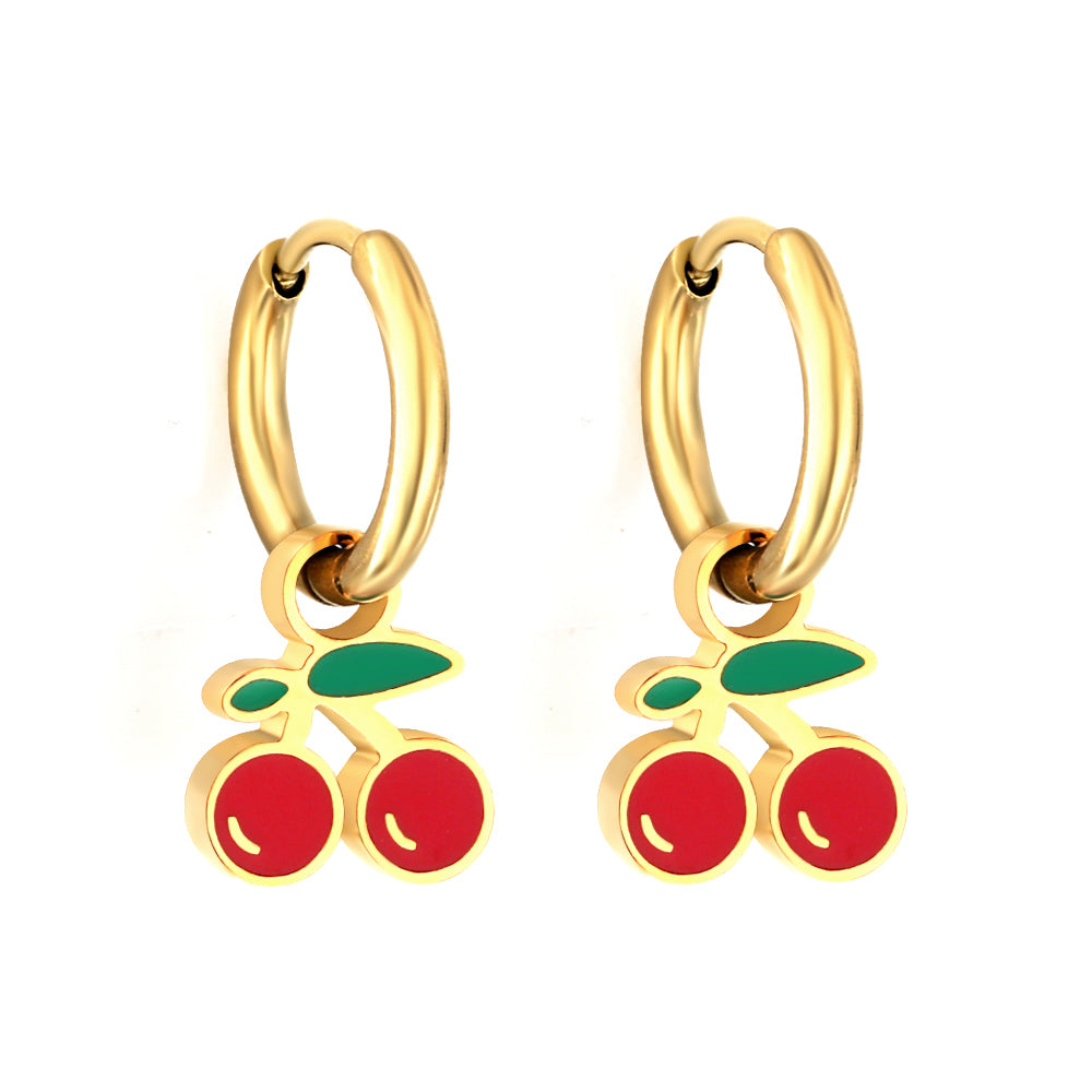 Bulk 18K Gold Sweet Cherry Drop Hoop Earrings
