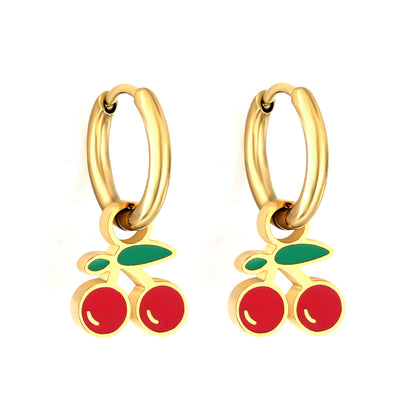Bulk 18K Gold Sweet Cherry Drop Hoop Earrings