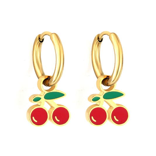 Bulk 18K Gold Sweet Cherry Drop Hoop Earrings