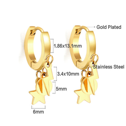Bulk 18K Gold Star Dangle Hoop Earrings Hypoallergenic