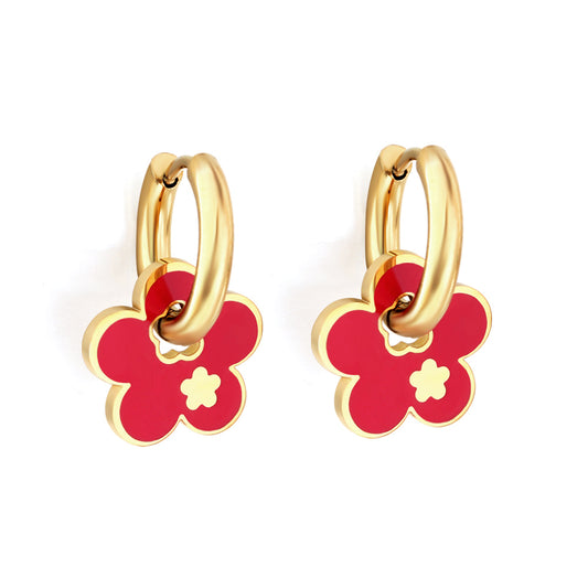 Bulk 18K Gold Red Flower Hoop Earrings Charming Appeal