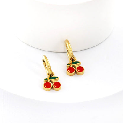 Bulk 18K Gold Sweet Cherry Drop Hoop Earrings