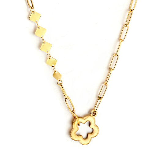Bulk Stainless Steel Gold Tone Clover Pendant Mixed Chain Necklace Delicate Charm