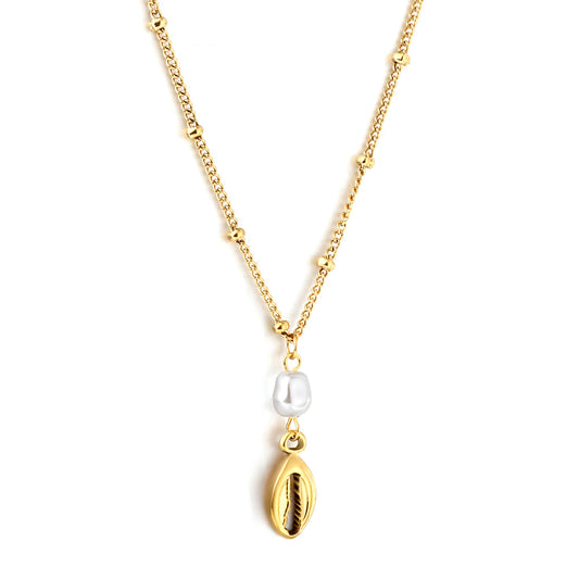 Wholesale 18K Gold Pearl and Oval Necklace Graceful Style