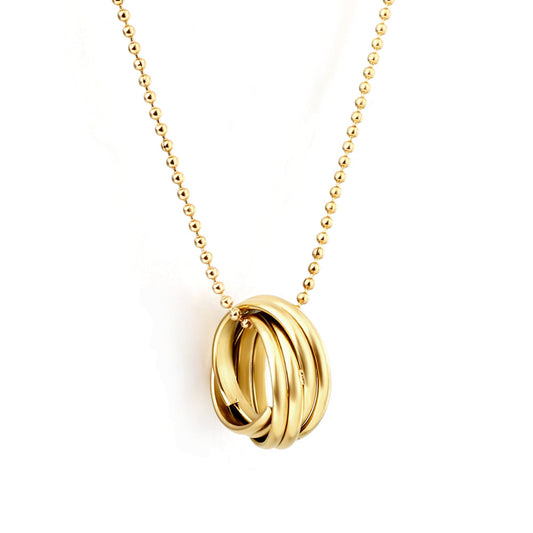 Wholesale Stainless Steel Gold Tone Interlocking Rings Pendant Necklace Contemporary Style