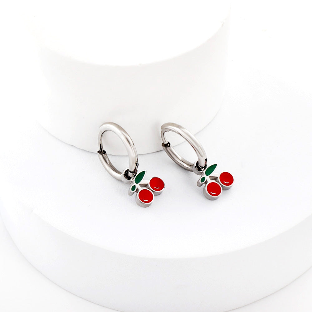Bulk 18K Gold Sweet Cherry Drop Hoop Earrings