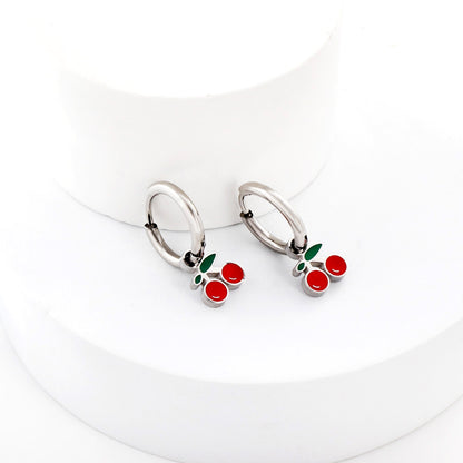 Bulk 18K Gold Sweet Cherry Drop Hoop Earrings