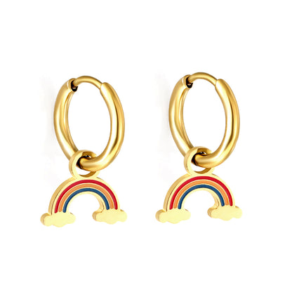 Bulk 18K Gold Playful Rainbow Drop Hoop Earrings
