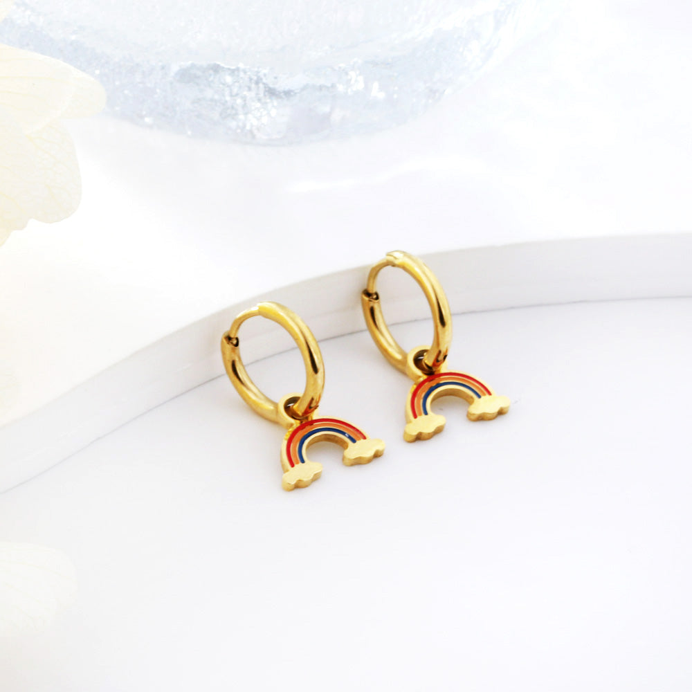 Bulk 18K Gold Playful Rainbow Drop Hoop Earrings