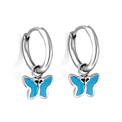Wholesale 18K Gold Blue Bow Enamel Drop Earrings Silver - blue Style