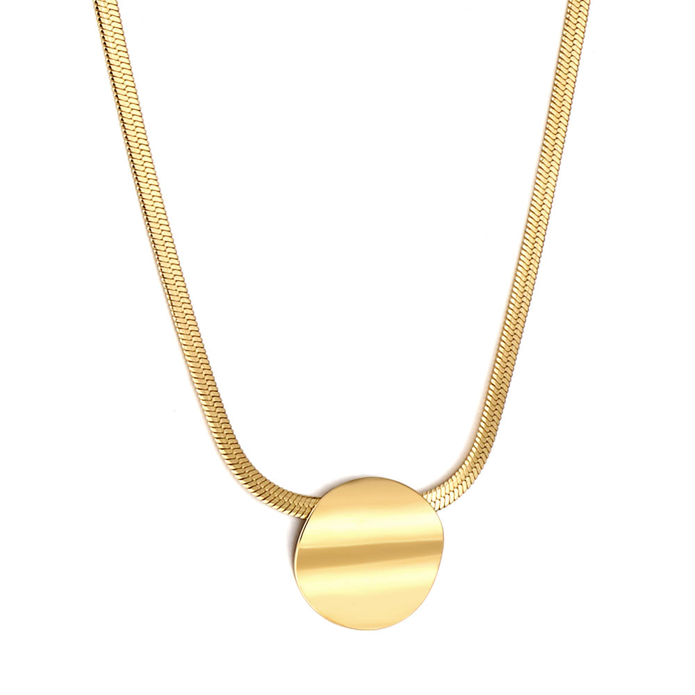 Wholesale Stainless Steel Gold Tone Round Pendant Necklace Simple Elegance
