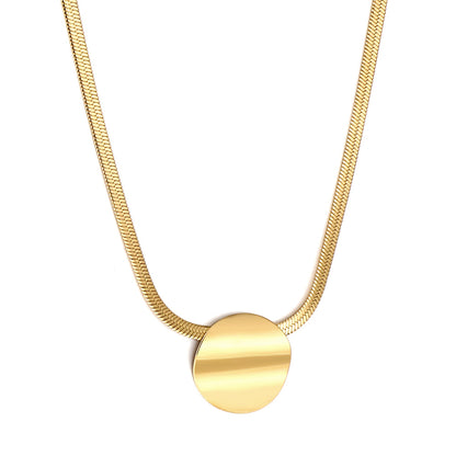Wholesale Stainless Steel Gold Tone Round Pendant Necklace Simple Elegance