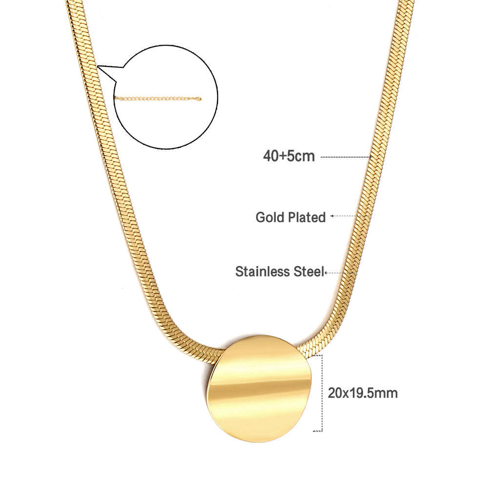 Wholesale Stainless Steel Gold Tone Round Pendant Necklace Simple Elegance