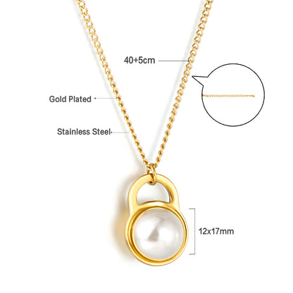 Wholesale 18K Gold Lock and Pearl Necklace Classic Style