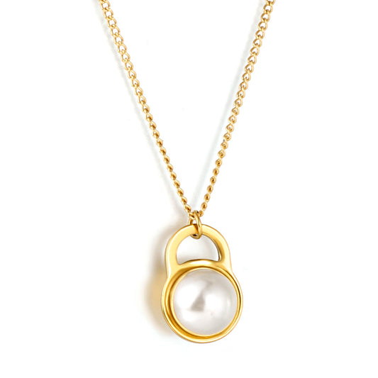 Wholesale 18K Gold Lock and Pearl Necklace Classic Style