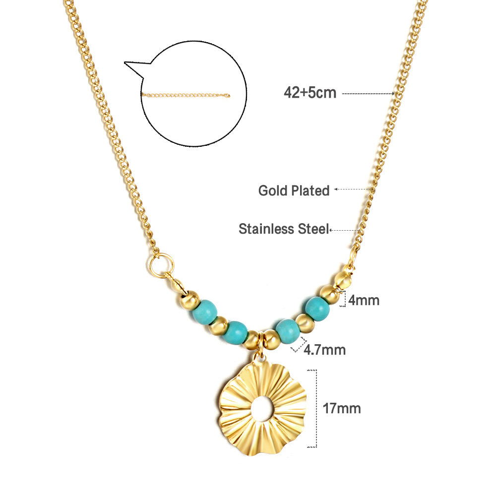 Bulk Stainless Steel Gold Tone Blue Bead Sun Pendant Necklace Boho Chic
