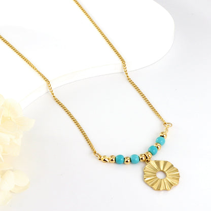 Bulk Stainless Steel Gold Tone Blue Bead Sun Pendant Necklace Boho Chic