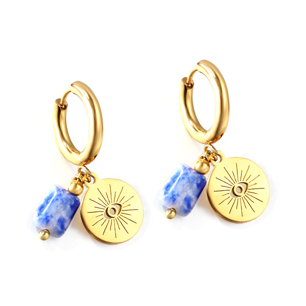 Wholesale 18K Gold Blue Bead - disk Hoop Earrings Unique Style